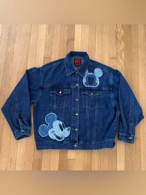 Forever 21 x Disney Denim Jacket Mickey Mouse Oversize Large RARE Womens Jean